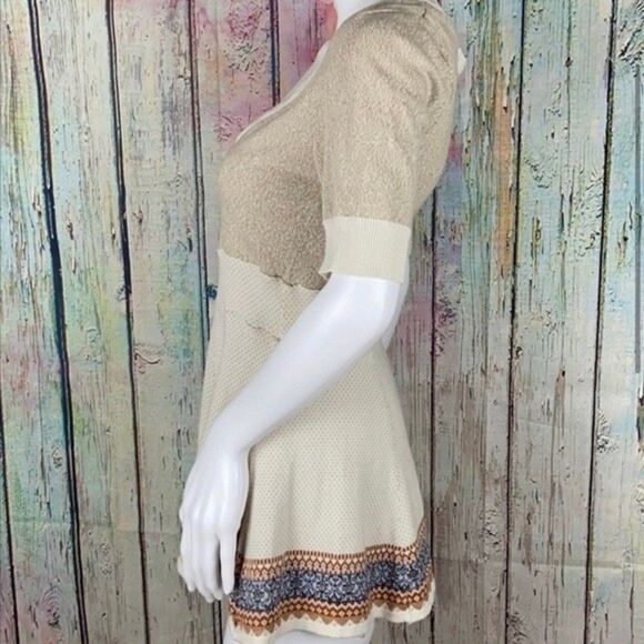 Free People Cream Fair Isle Short Sleeve Knit Top Size XS - Picture 4 of 9
